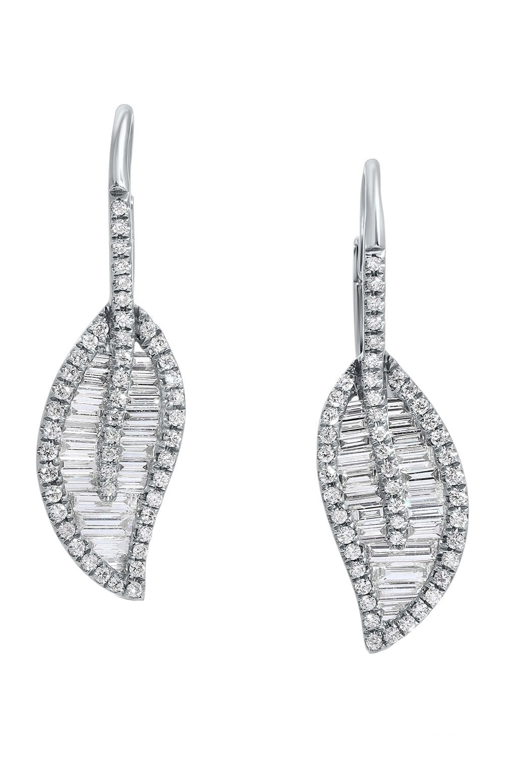Diamond Baguette Leaf Drop Earrings-WHITE GOLD-JEWELRYFINE JEWELEARRING-ANITA KO