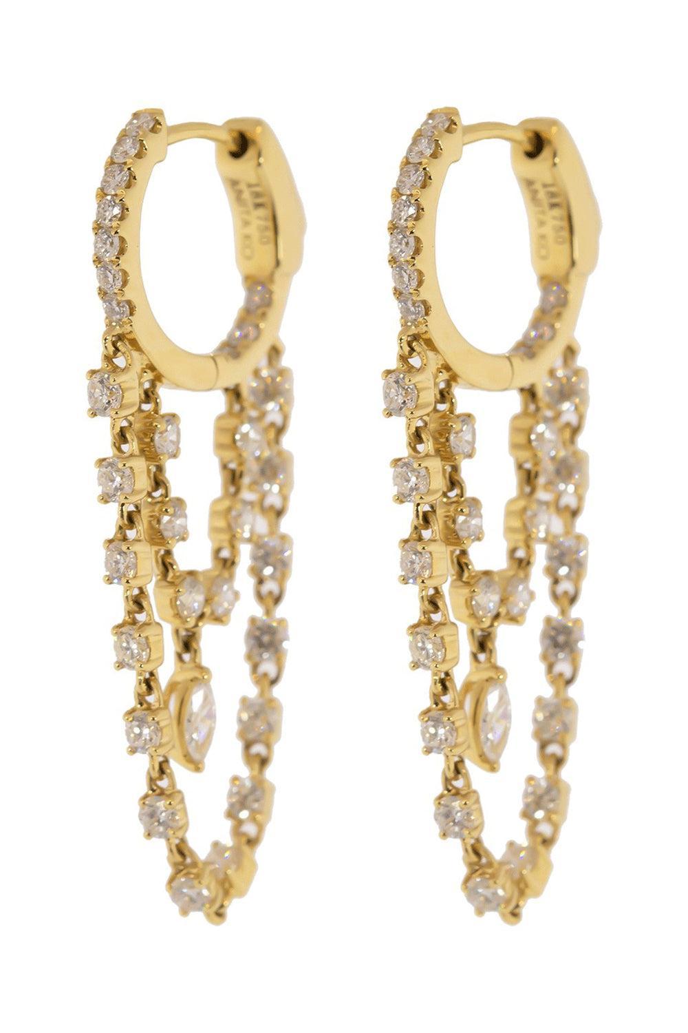 Double Chain Diamond Huggies-YELLOW GOLD-JEWELRYFINE JEWELEARRING-ANITA KO