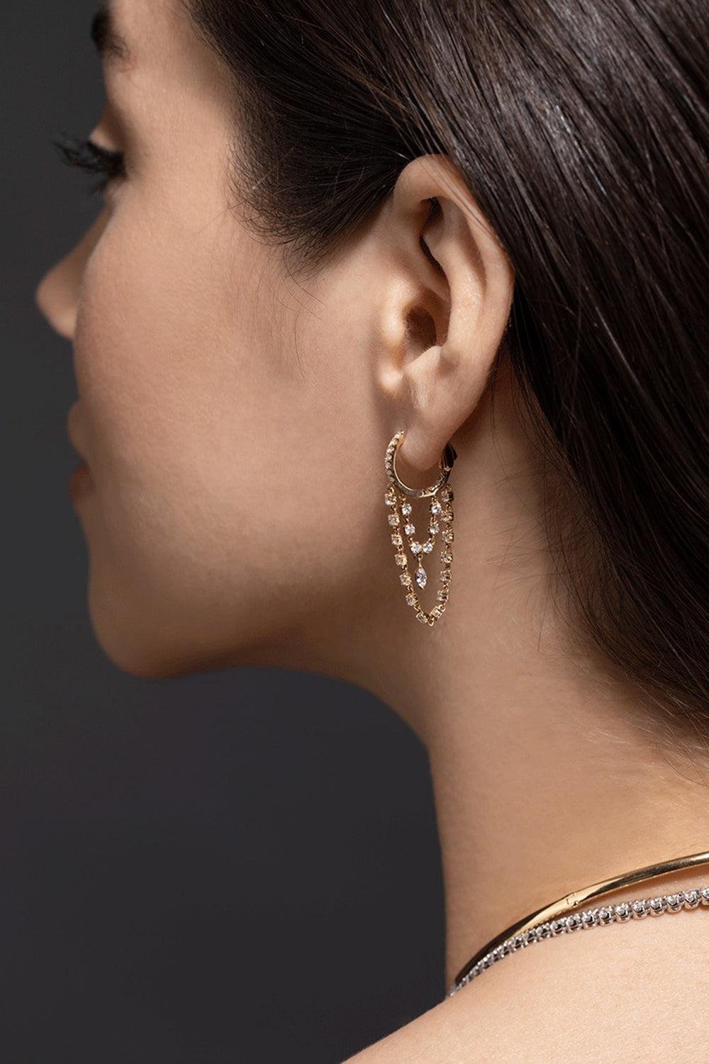 Double Chain Diamond Huggies-YELLOW GOLD-JEWELRYFINE JEWELEARRING-ANITA KO