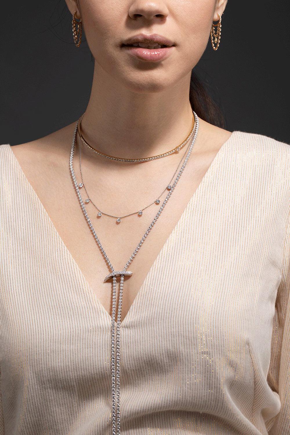 Double Chain Diamond Huggies-YELLOW GOLD-JEWELRYFINE JEWELEARRING-ANITA KO