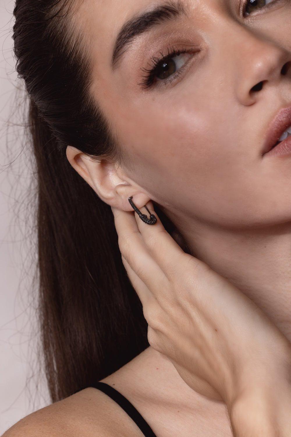 ANITA KO-Black Diamond Safety Pin Earring-BLACK GOLD