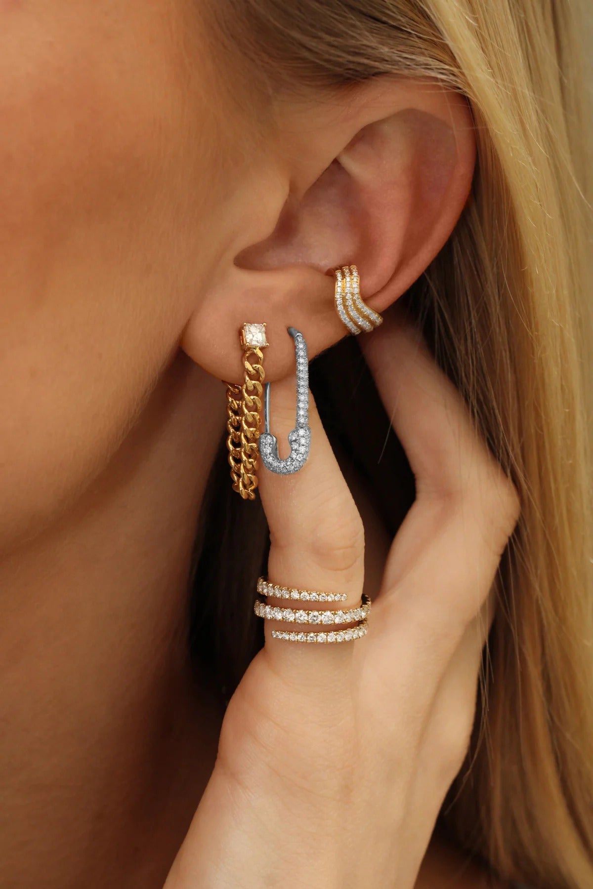 ANITA KO-Diamond Safety Pin Earring - White Gold-
