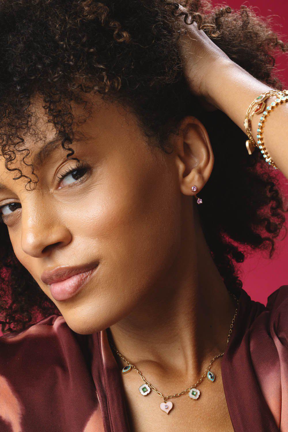 ANITA KO-Pink Sapphire Orbit Earring-ROSE GOLD