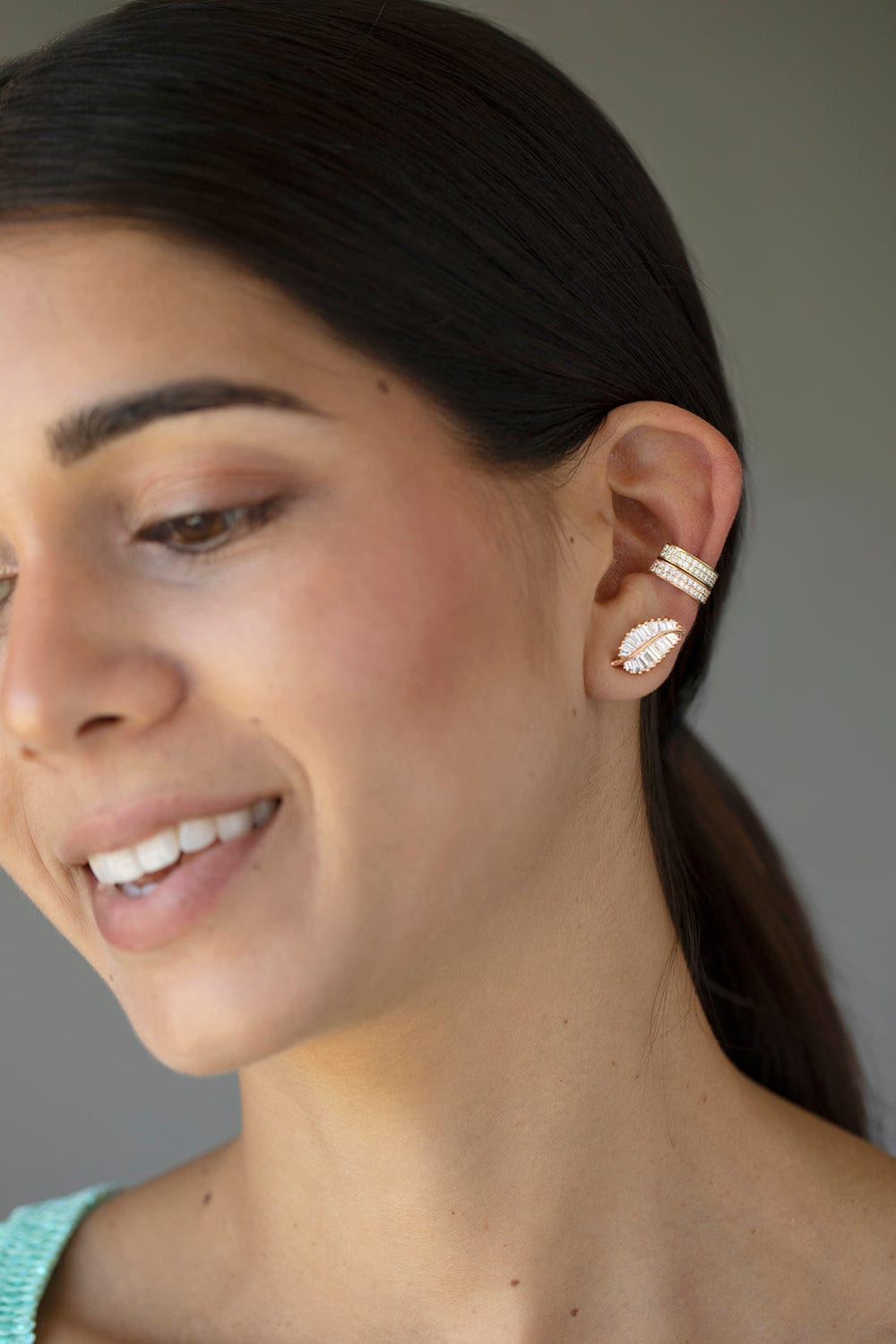 ANITA KO-Rose Gold Double Row Diamond Ear Cuff-ROSE GOLD