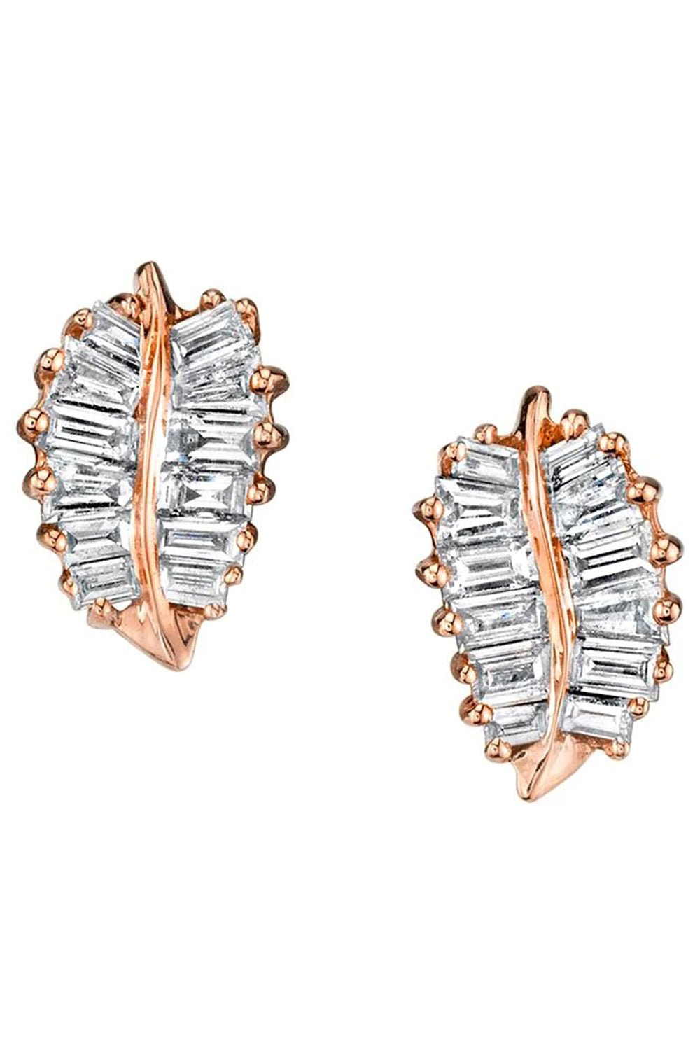 ANITA KO-Rose Gold Small Palm Leaf Diamond Studs-ROSE GOLD