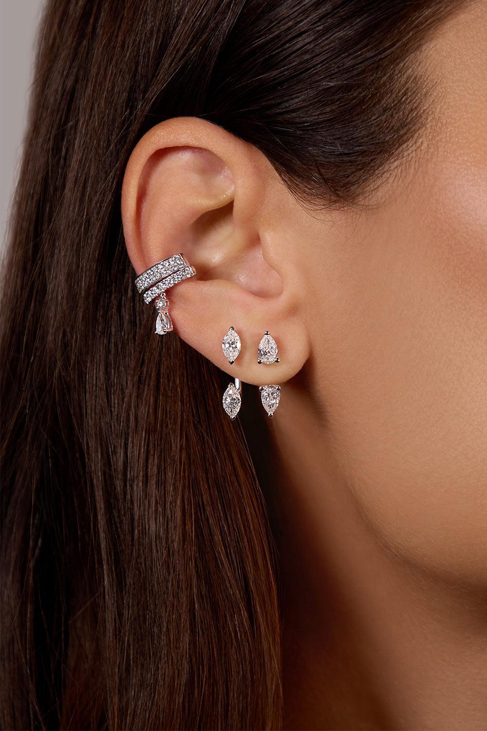 Double Row Diamond Ear Cuff-WHITE GOLD-JEWELRYFINE JEWELEARRING-ANITA KO