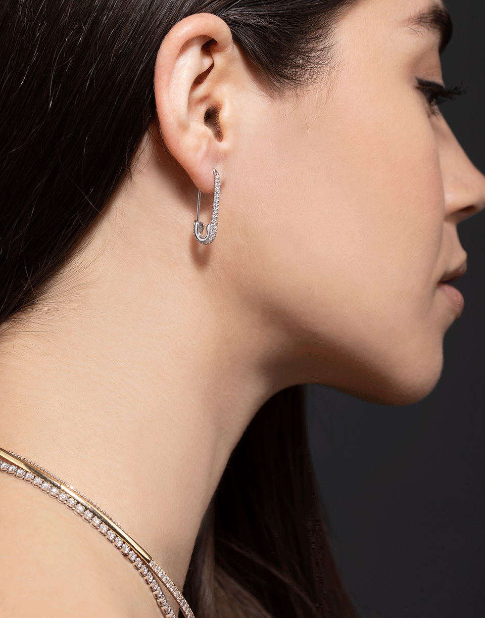 ANITA KO-White Gold Pave Diamond Single Saftey Pin Earring-WHITE GOLD