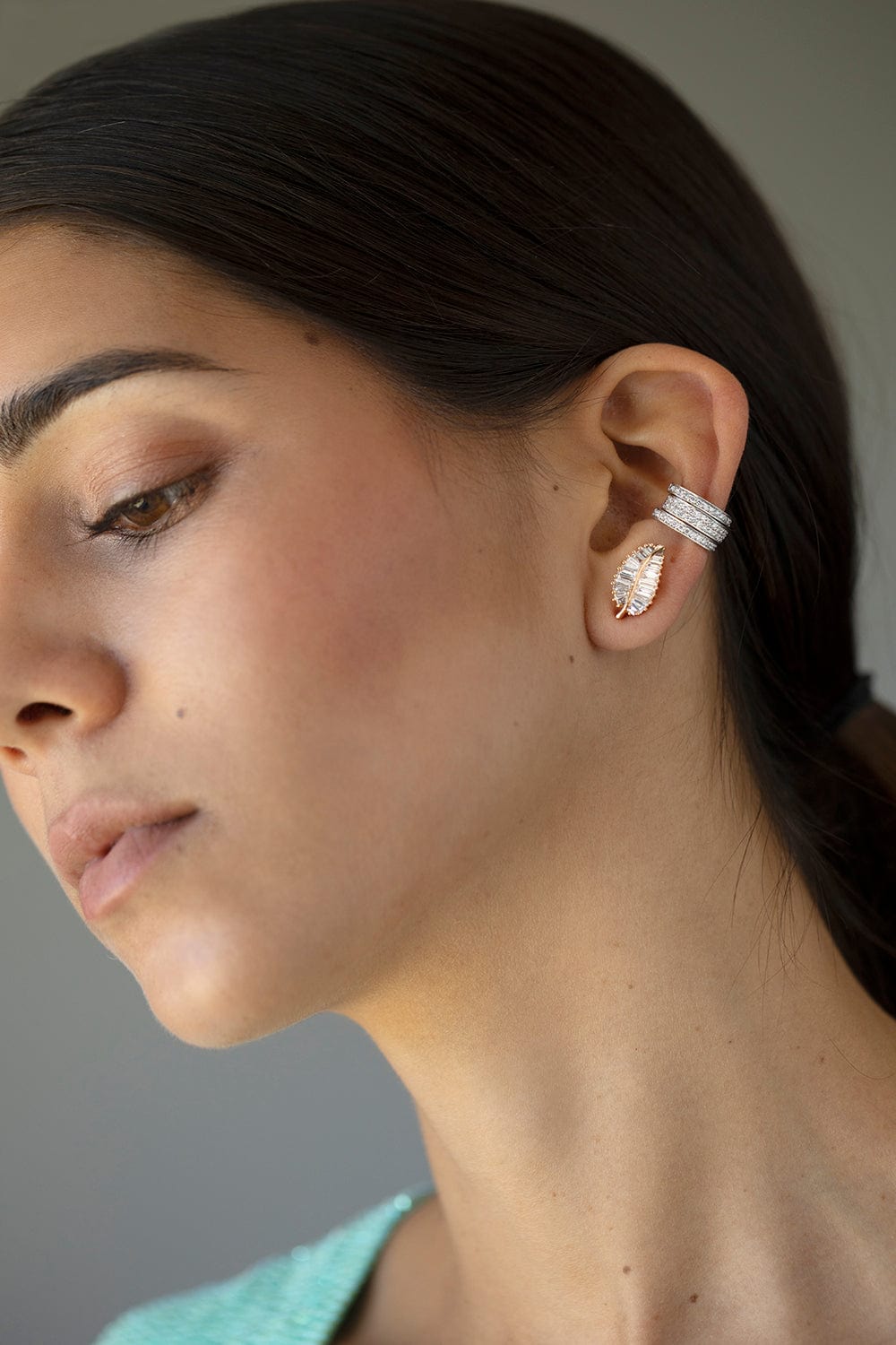 ANITA KO-White Gold Single Row Diamond Ear Cuff-WHITE GOLD