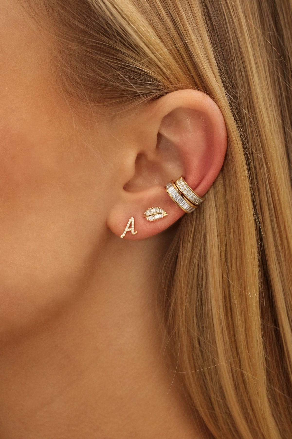 ANITA KO-Baguette Diamond Ear Cuff-YELLOW GOLD