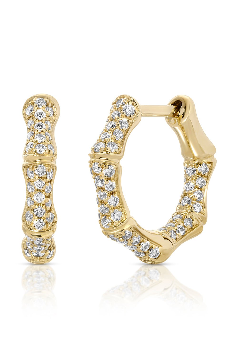 ANITA KO-Bamboo Diamond Huggie Earrings-YELLOW GOLD