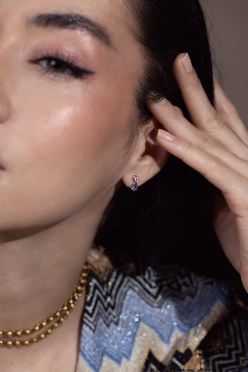 ANITA KO-Blue Sapphire Stud Earrings-YELLOW GOLD