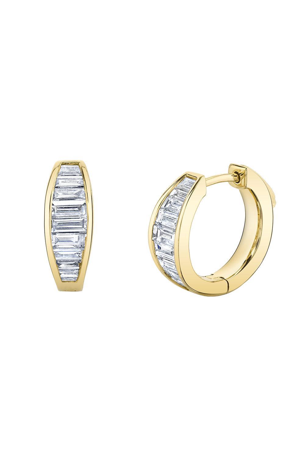 Diamond Baguette Huggie Earrings-YELLOW GOLD-JEWELRYFINE JEWELEARRING-ANITA KO