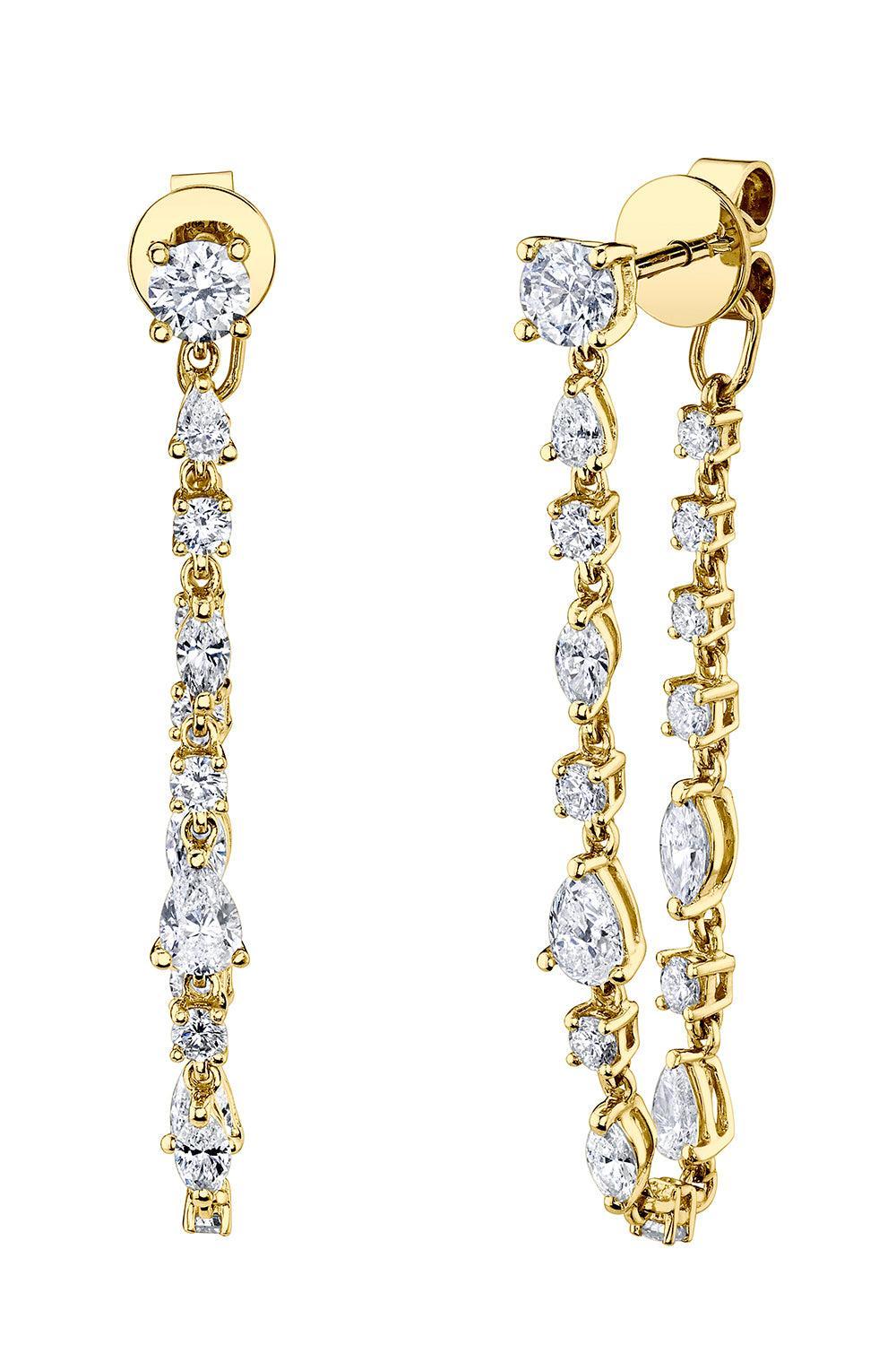 Diamond Long Loop Earrings-YELLOW GOLD-JEWELRYFINE JEWELEARRING-ANITA KO