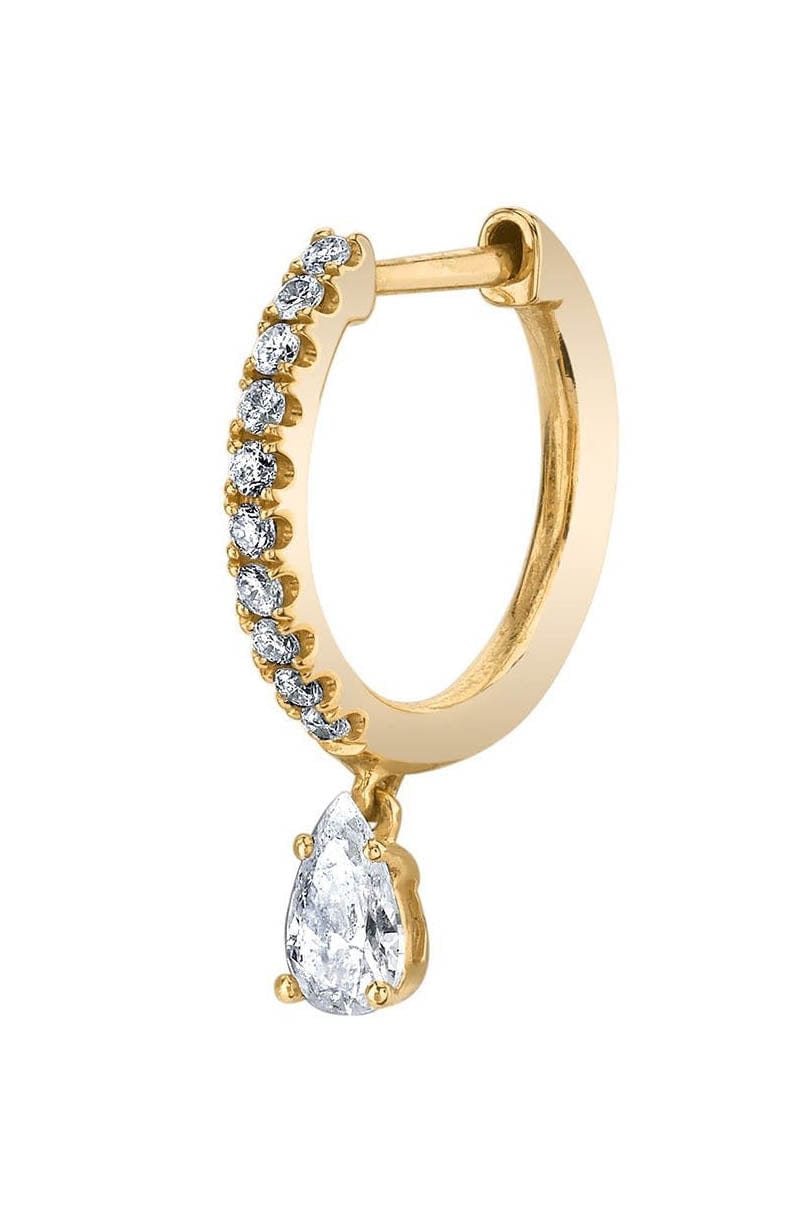 ANITA KO-Diamond Pear Drop Single Huggie-YELLOW GOLD