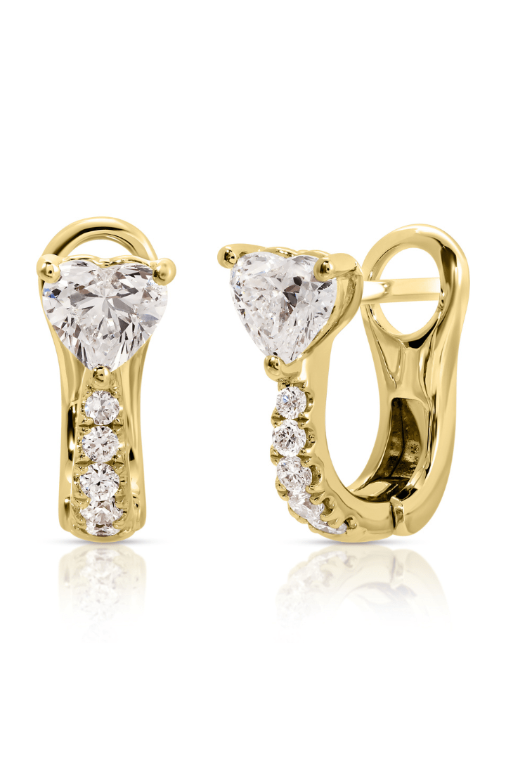 ANITA KO-Flat Pave Diamond Huggies with Heart Diamonds-YELLOW GOLD