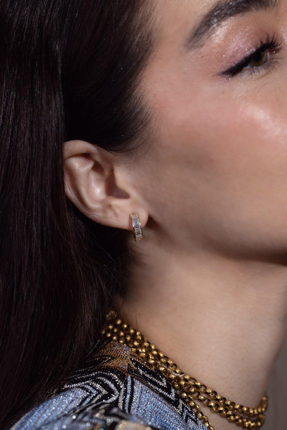 ANITA KO-Hannah Baguette Huggie Earrings-YELLOW GOLD