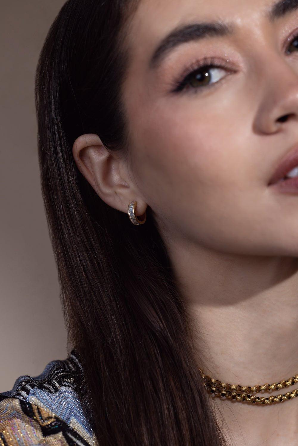 ANITA KO-Hannah Baguette Huggie Earrings-YELLOW GOLD