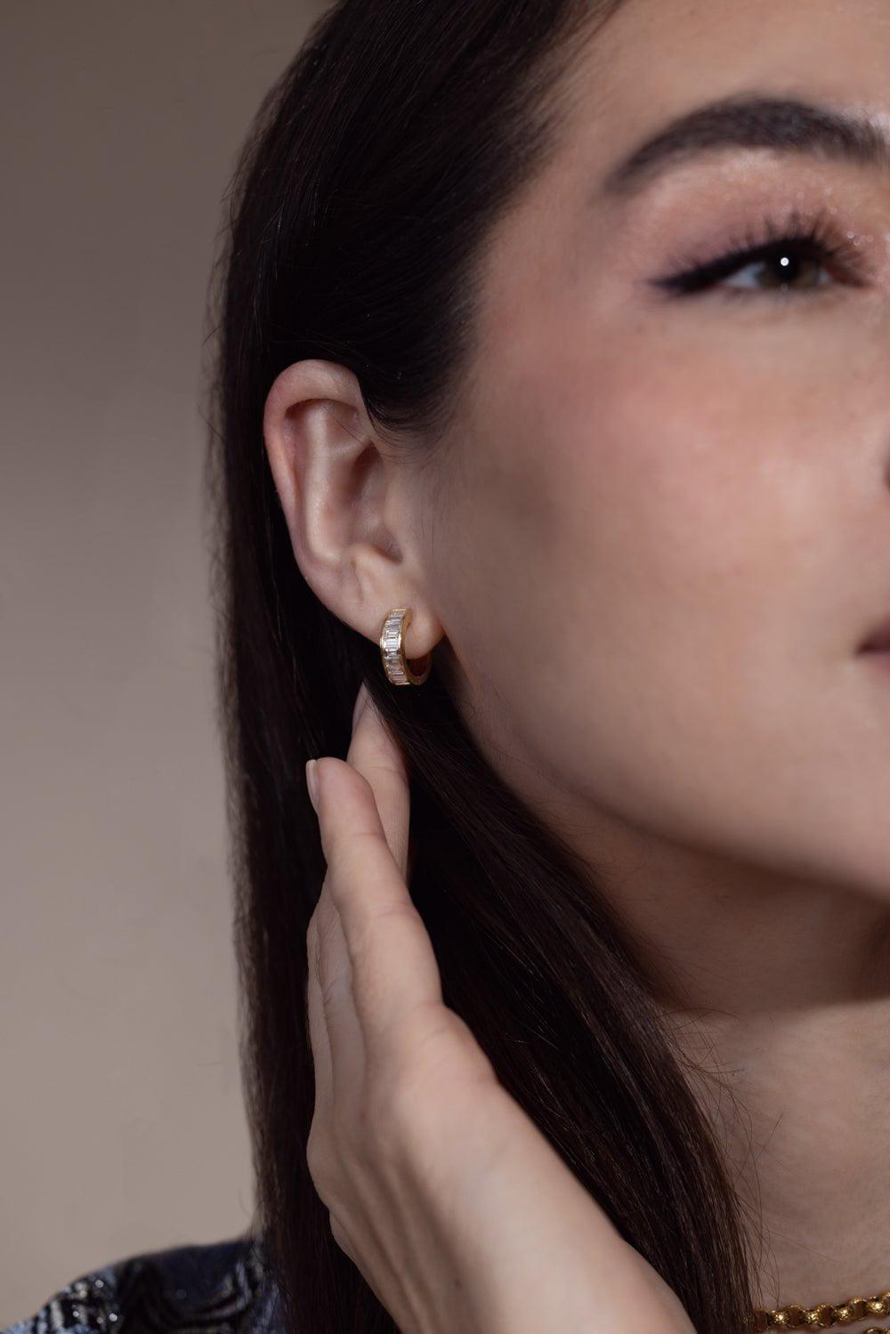 ANITA KO-Hannah Baguette Huggie Earrings-YELLOW GOLD