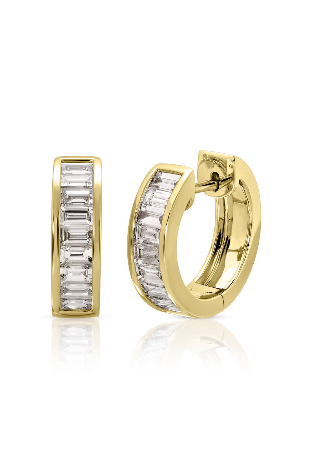 ANITA KO-Hannah Baguette Huggie Earrings-YELLOW GOLD