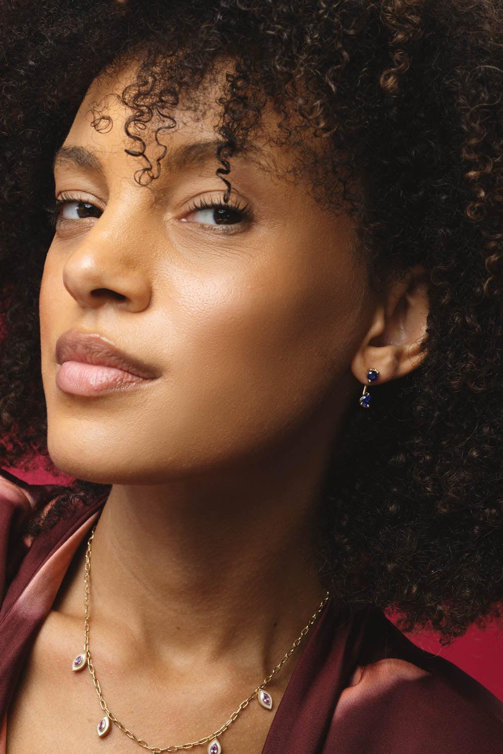 ANITA KO-Large Blue Sapphire Orbit Earring-YELLOW GOLD