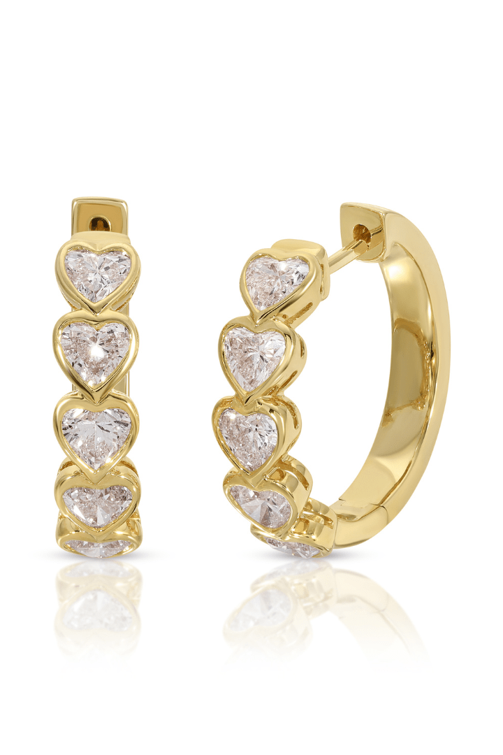 ANITA KO-Mini Bezel Heart Diamond Hoops-YELLOW GOLD