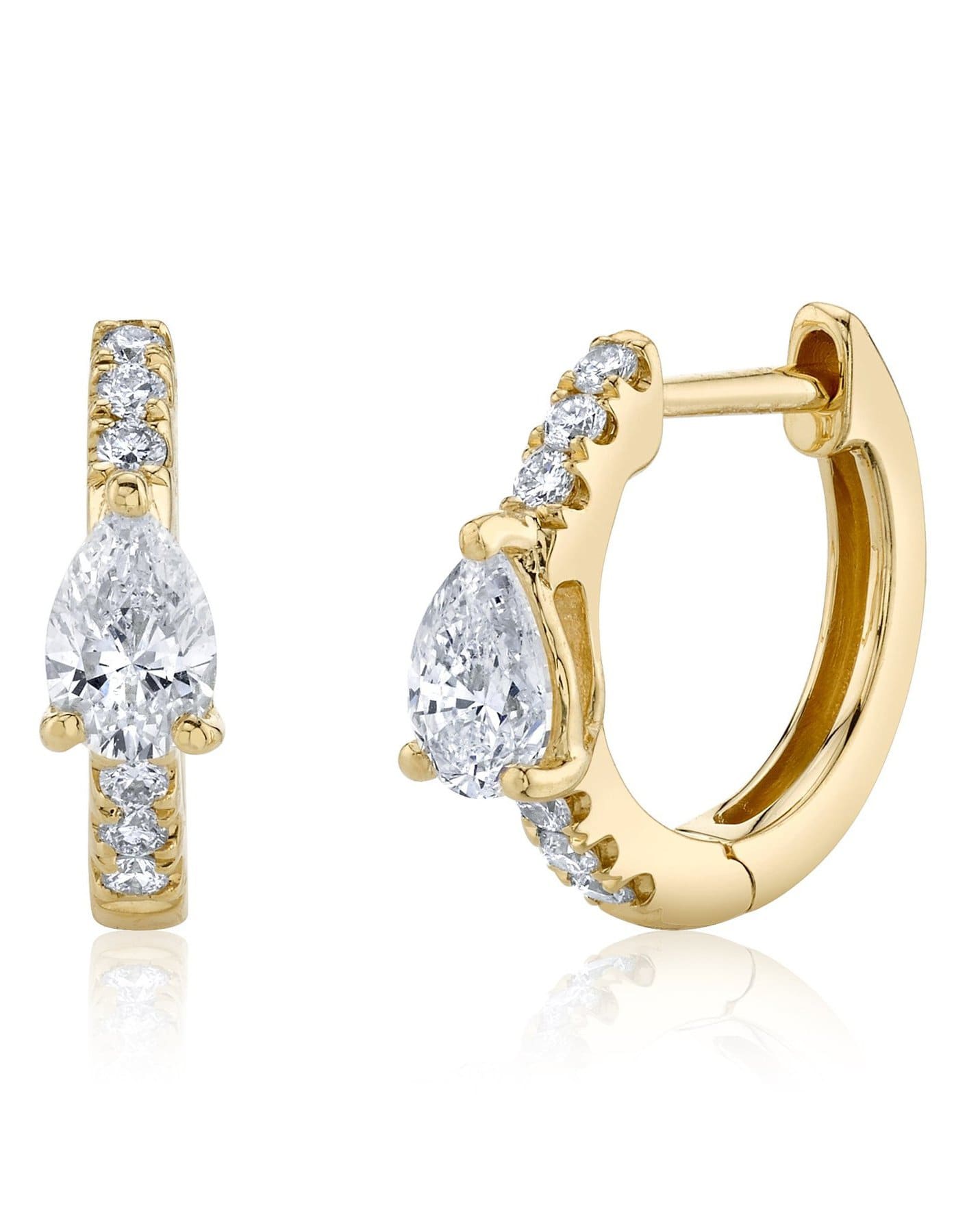 ANITA KO-Pear Diamond Center Huggie Earrings - Yellow Gold-YELLOW GOLD