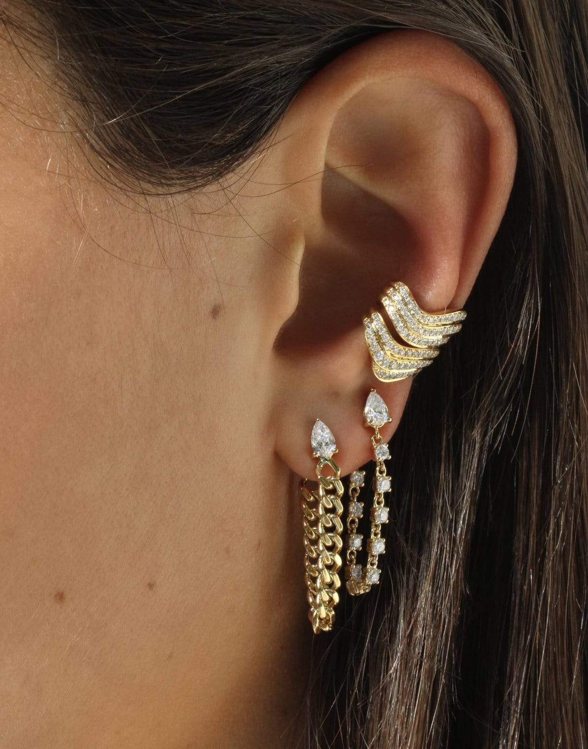 ANITA KO-Pear Diamond Cuban Link Loop Earring-YELLOW GOLD