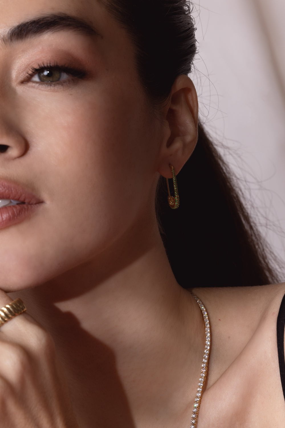 ANITA KO-Tsavorite Safety Pin Earring-YELLOW GOLD