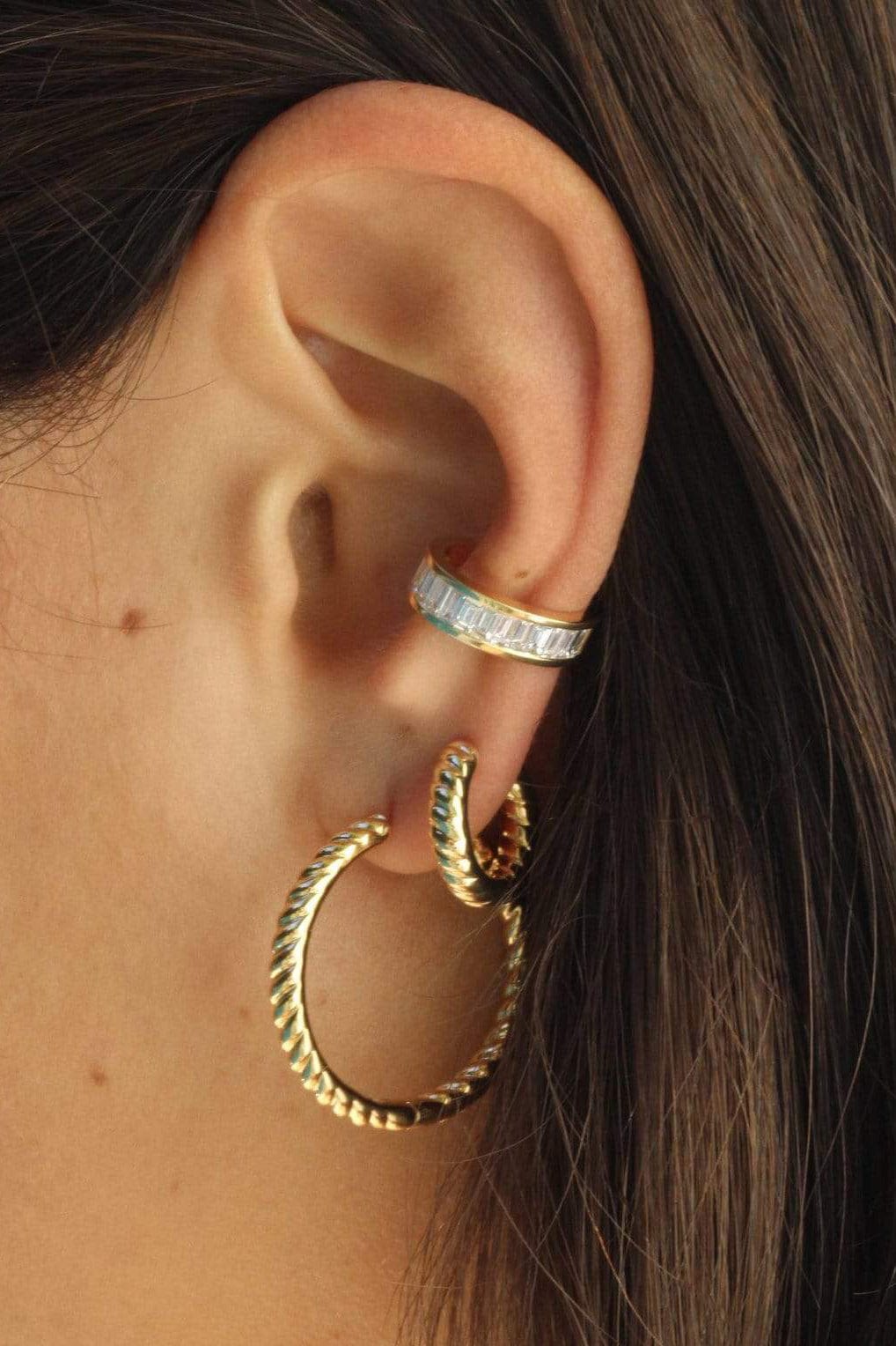 ANITA KO-Zoe Braided Huggie - Yellow Gold-YELLOW GOLD