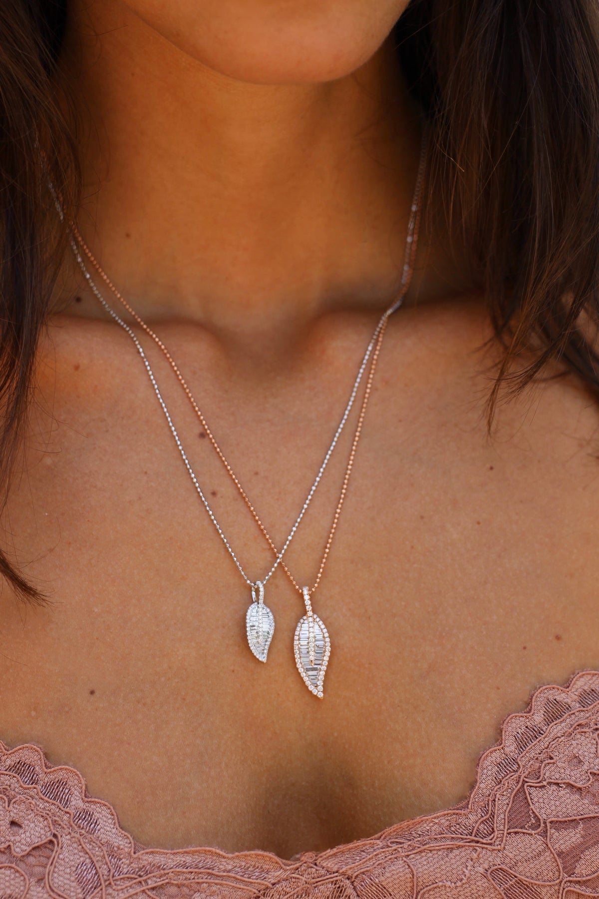 ANITA KO-White Gold Classic Diamond Leaf Necklace-WHITE GOLD