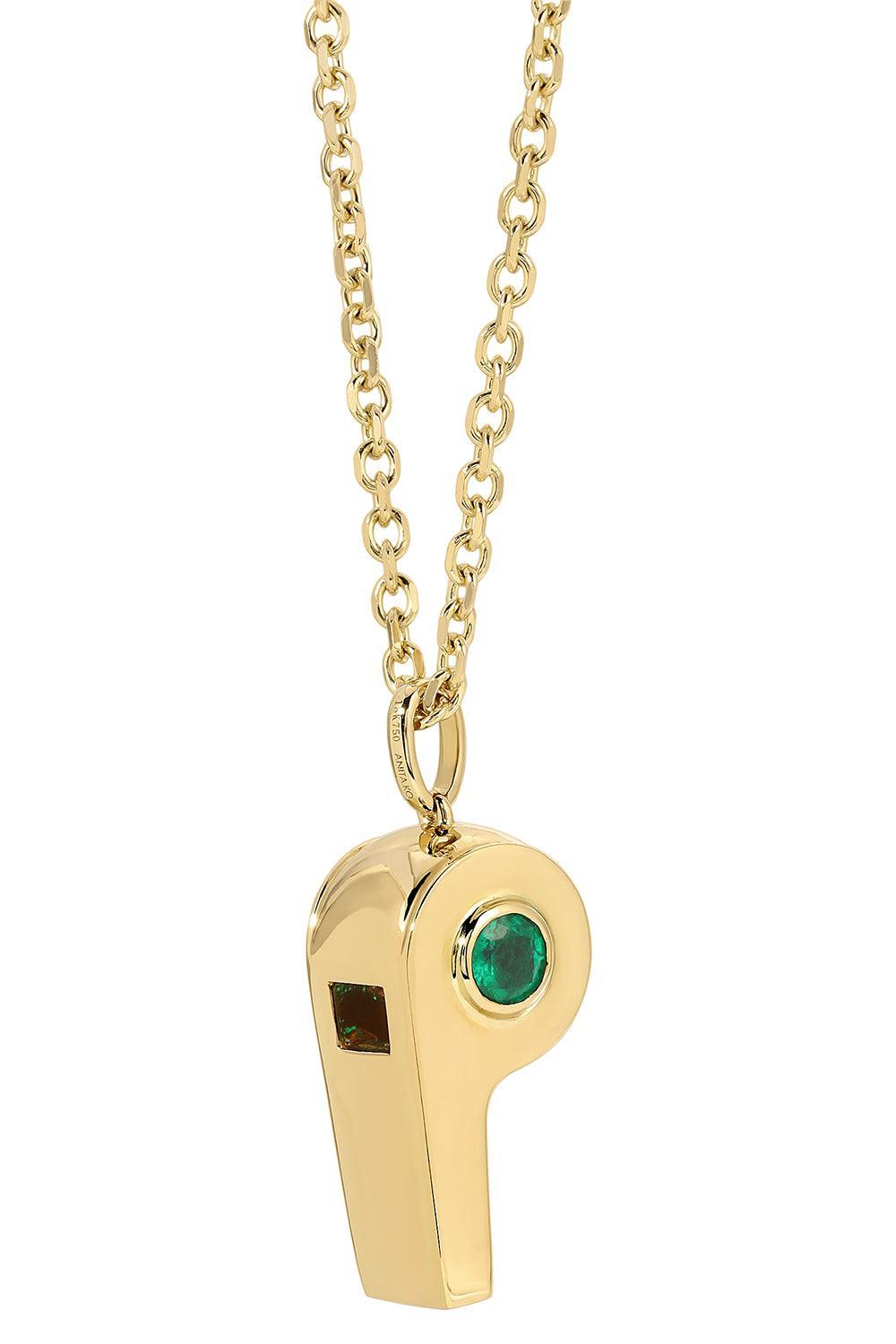 Colombian Emerald Whistle Necklace-YELLOW GOLD-20-JEWELRYFINE JEWELNECKLACE O-ANITA KO