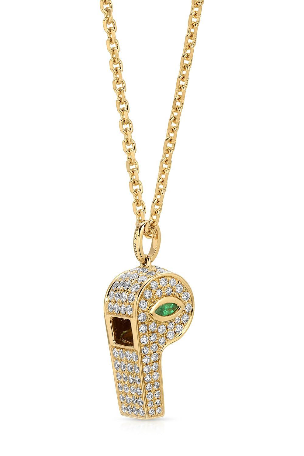 Emerald Diamond Baby Whistle Necklace-YELLOW GOLD-20-JEWELRYFINE JEWELNECKLACE O-ANITA KO