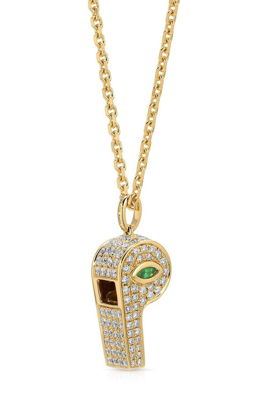 Emerald Diamond Baby Whistle Necklace-YELLOW GOLD-20-JEWELRYFINE JEWELNECKLACE O-ANITA KO