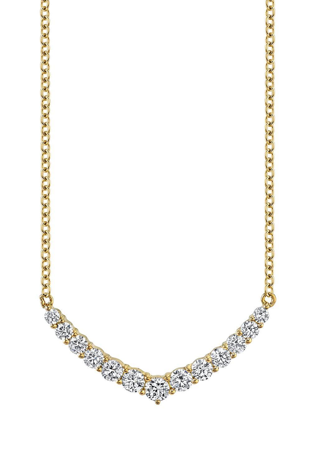 Diamond Curved V Pendant Necklace-YELLOW GOLD-JEWELRYFINE JEWELNECKLACE O-ANITA KO