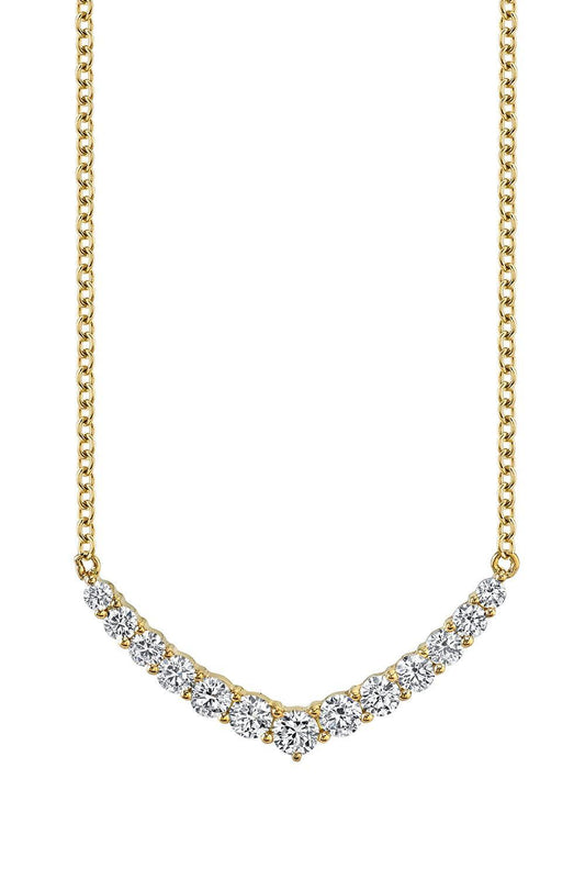 Diamond Curved V Pendant Necklace-YELLOW GOLD-JEWELRYFINE JEWELNECKLACE O-ANITA KO