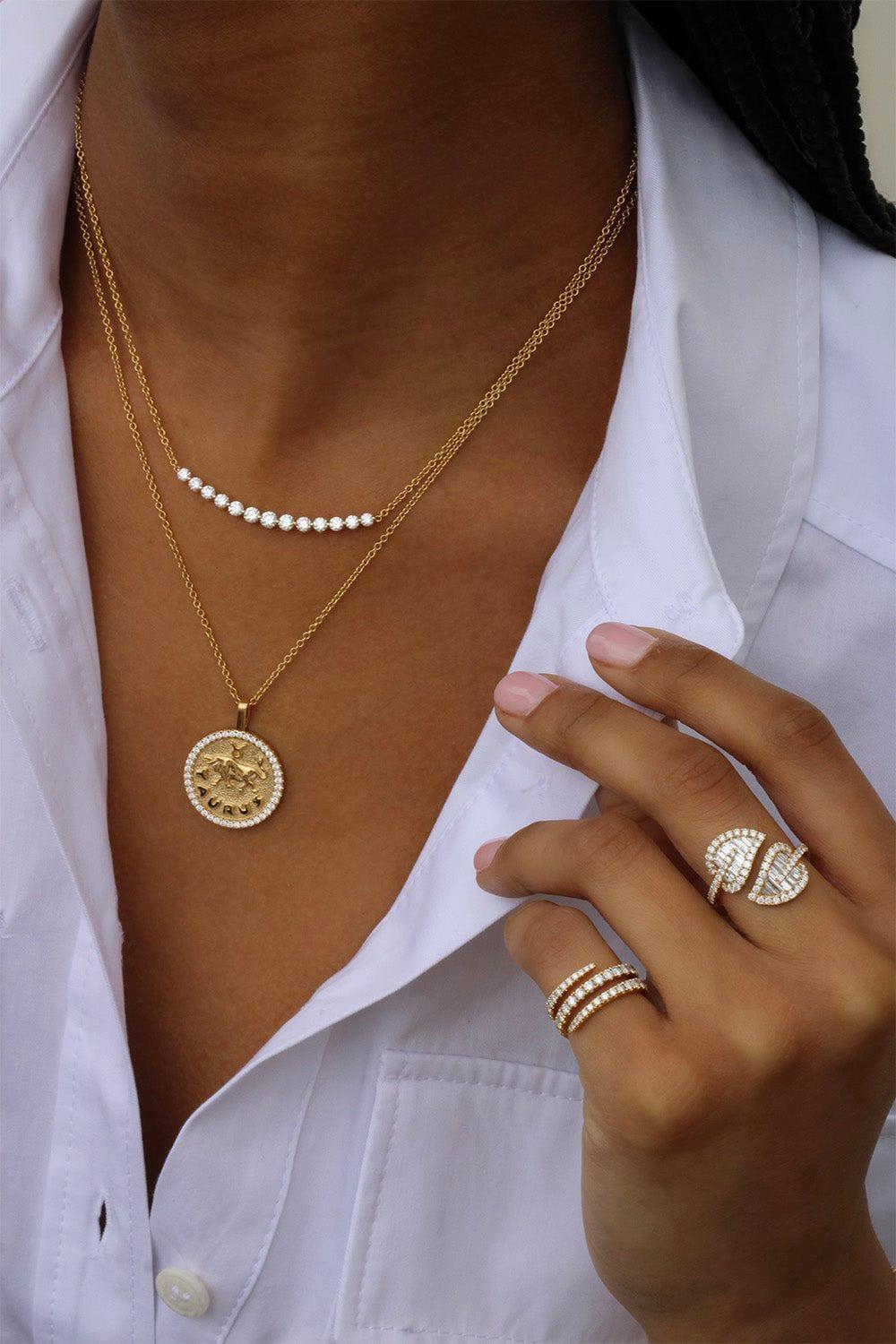 ANITA KO-Taurus Zodiac Coin Pendant Necklace-YELLOW GOLD