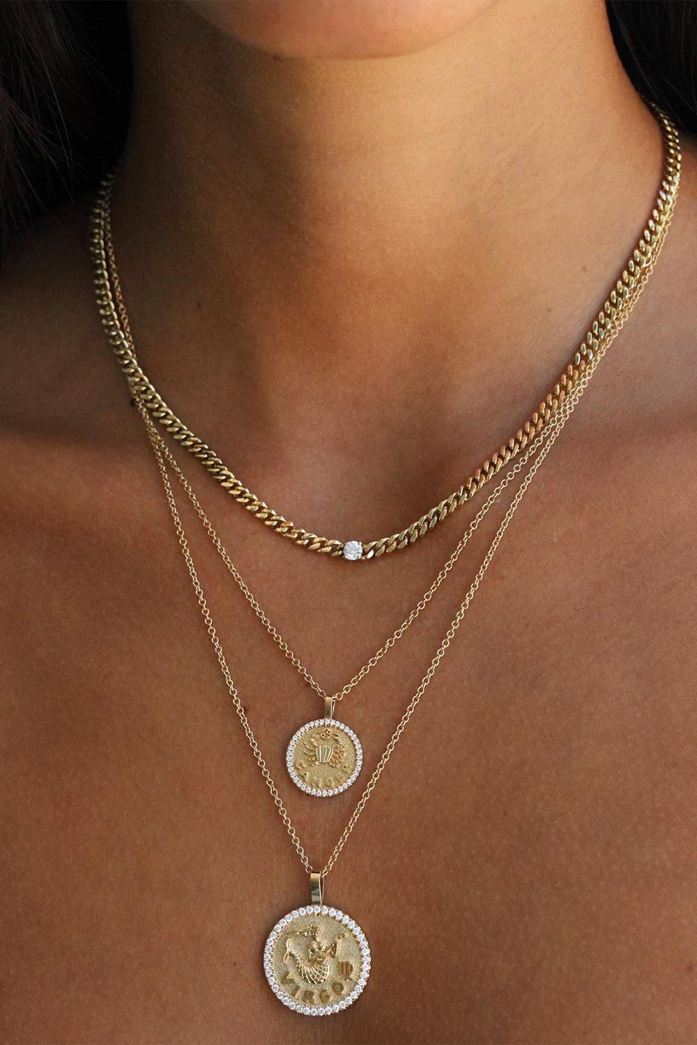 Virgo Diamond Zodiac Pendant Necklace-YELLOW GOLD-JEWELRYFINE JEWELNECKLACE O-ANITA KO
