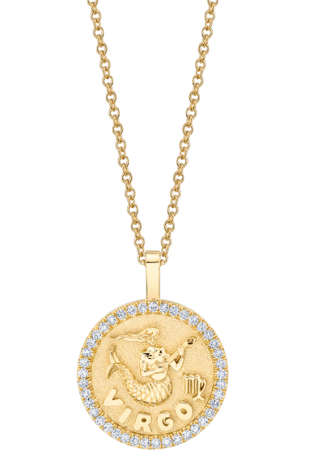 Virgo Diamond Zodiac Pendant Necklace-YELLOW GOLD-JEWELRYFINE JEWELNECKLACE O-ANITA KO