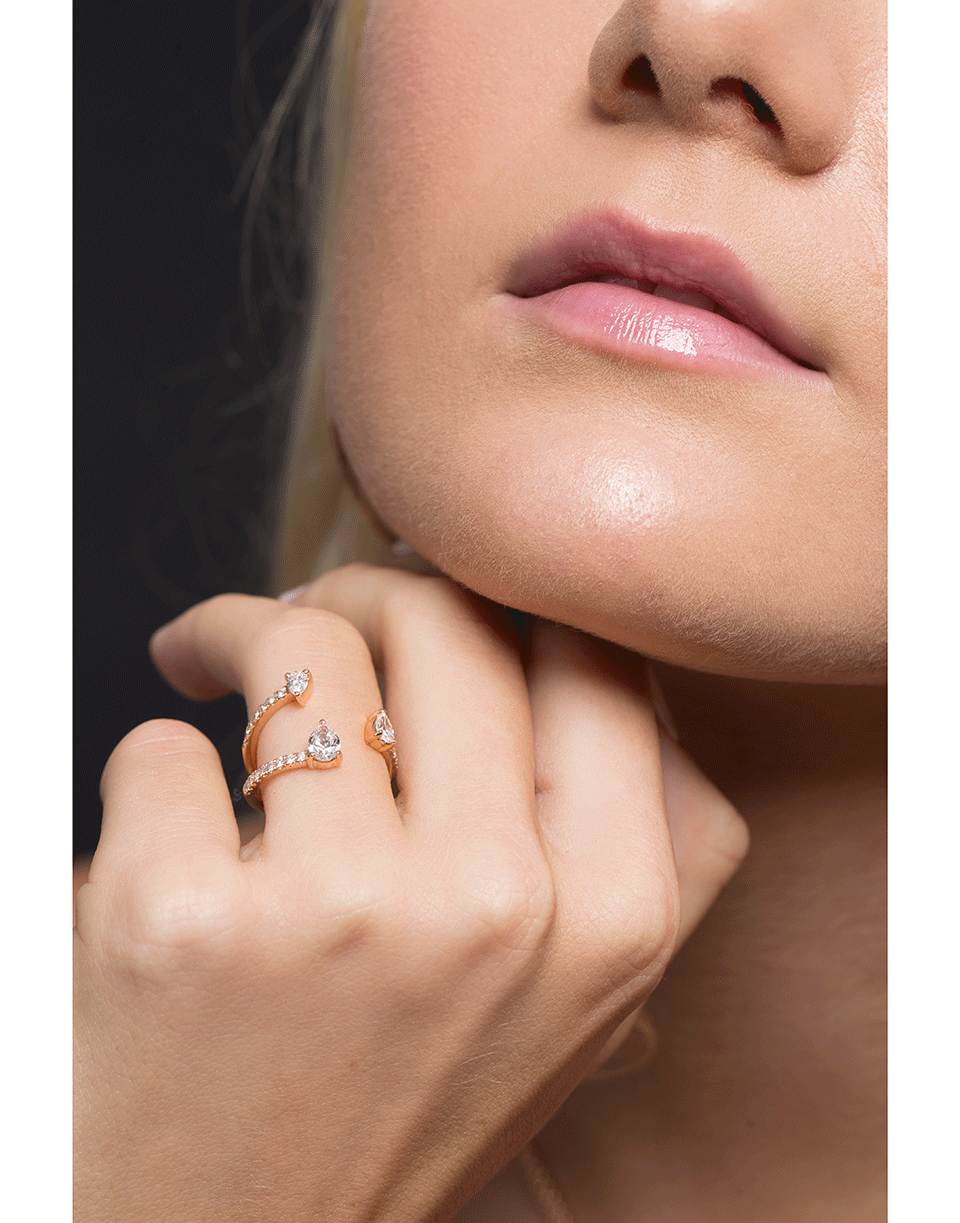 ANITA KO-Pear Diamond Saturn Ring-ROSE GOLD