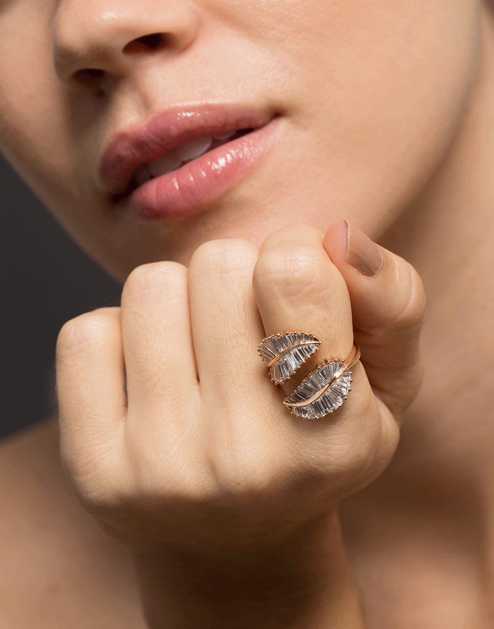 ANITA KO-Diamond Baguette Palm Leaf Ring-ROSE GOLD
