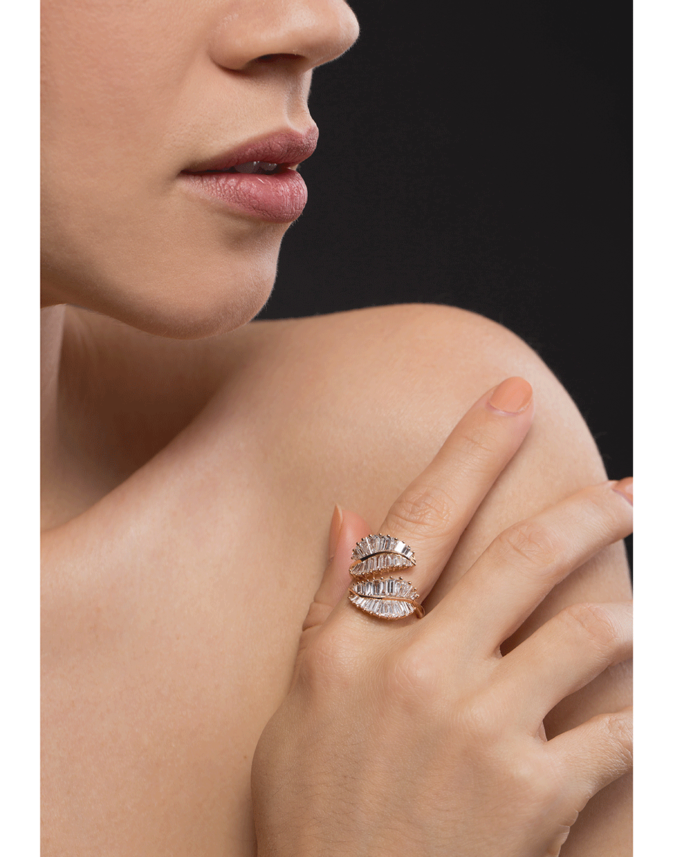 ANITA KO-Palm Leaf Ring with Baguette Diamonds-ROSE GOLD