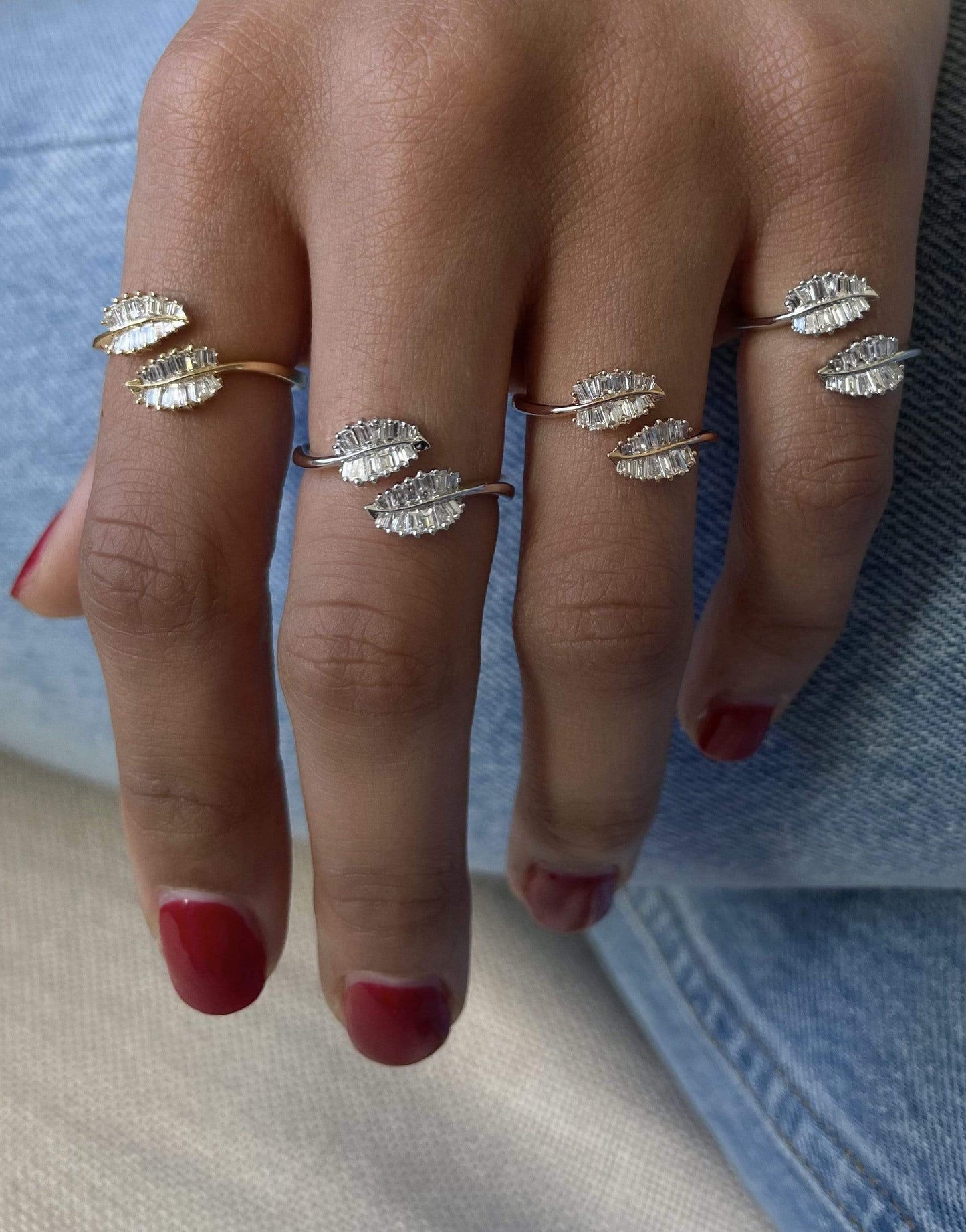 ANITA KO-Small Diamond Palm Leaf Ring - Rose Gold-ROSE GOLD