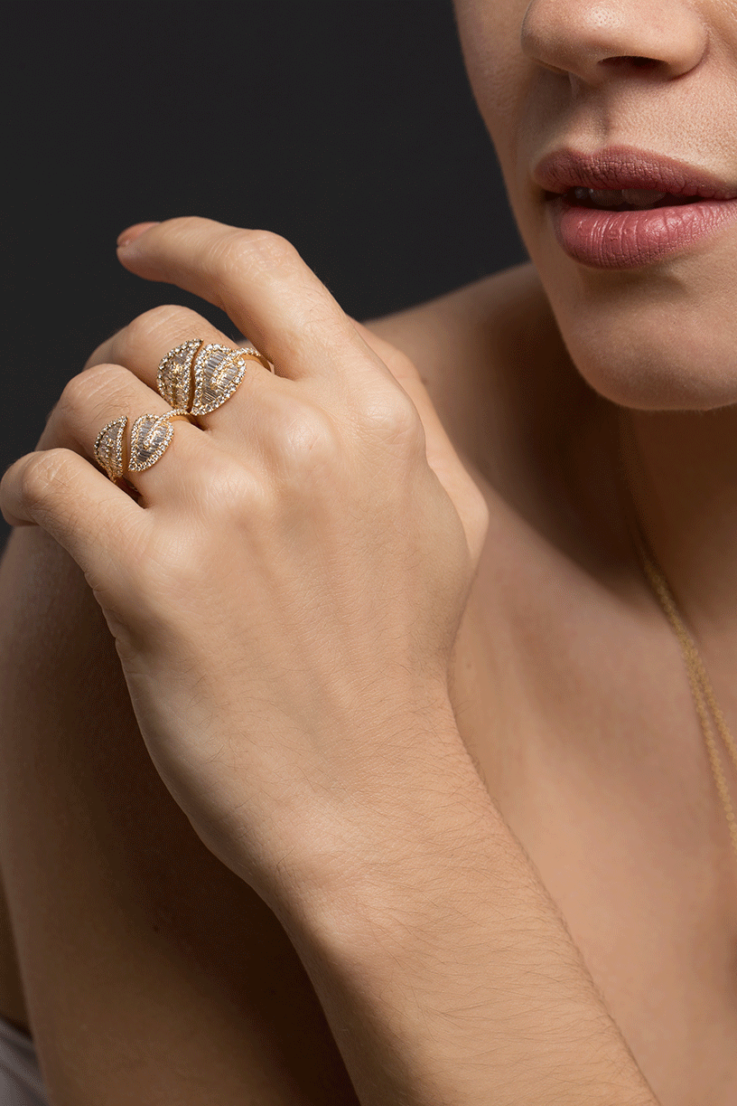 ANITA KO-Medium Diamond Leaf Ring-YELLOW GOLD