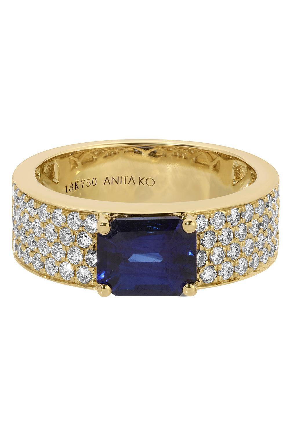 Diamond Blue Sapphire Band Ring-YELLOW GOLD-6.5-JEWELRYFINE JEWELRING-ANITA KO