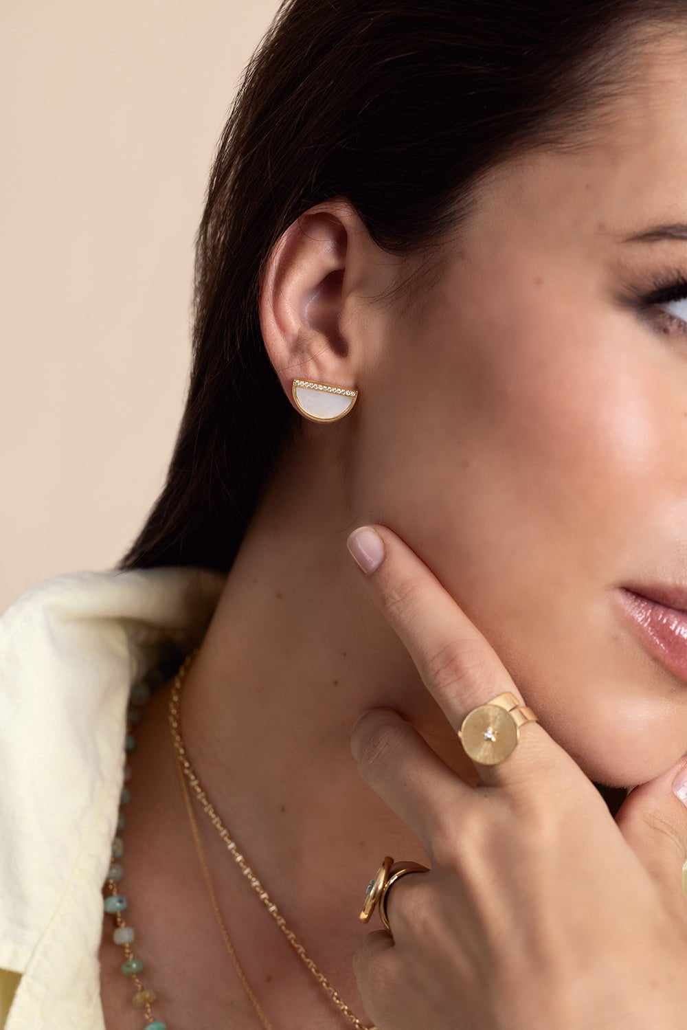 ANNA MACCIERI ROSSI-Ora Half An Hour Pearl Earrings-YELLOW GOLD