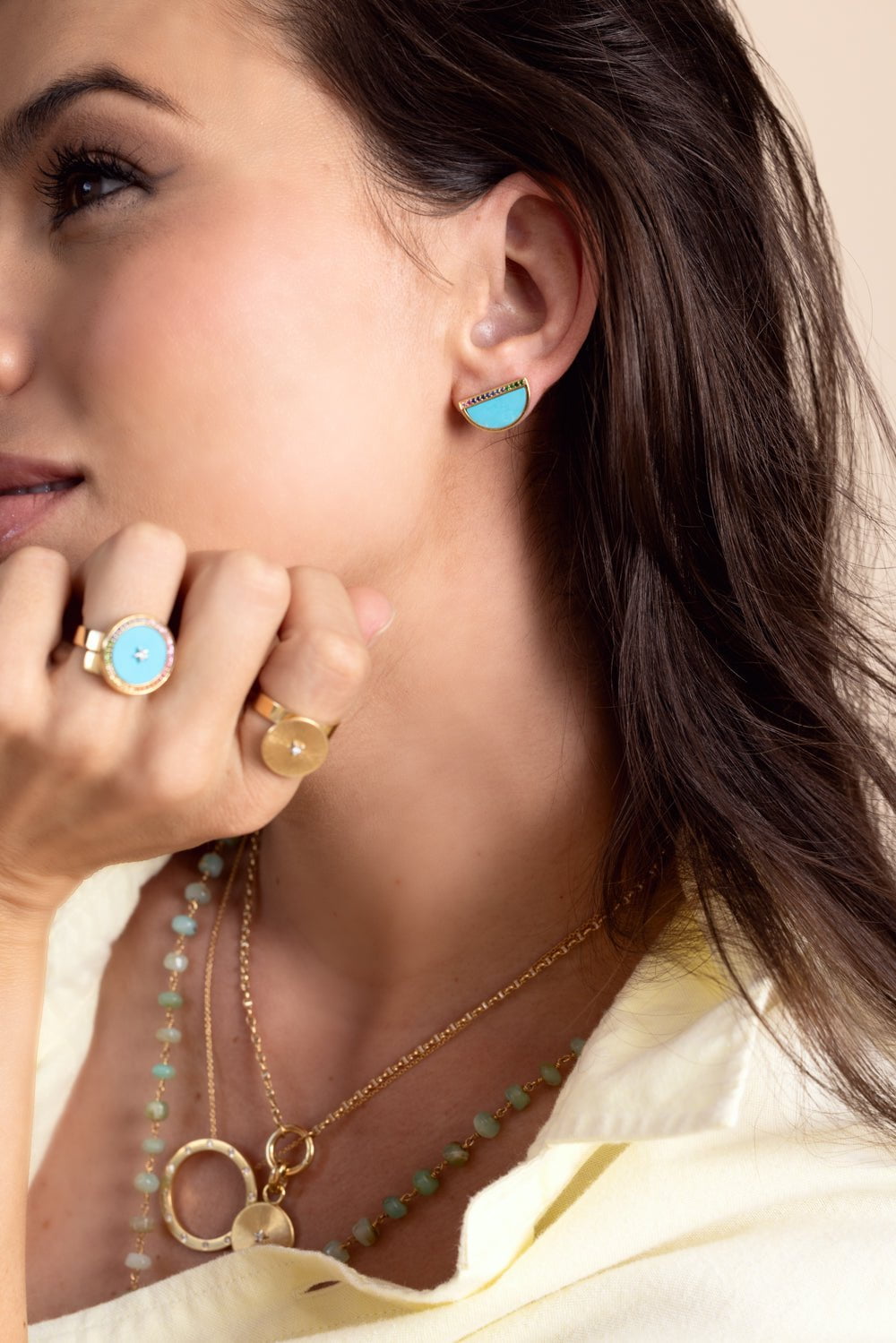 ANNA MACCIERI ROSSI-Ora Half An Hour Turquoise Mini Earrings-YELLOW GOLD