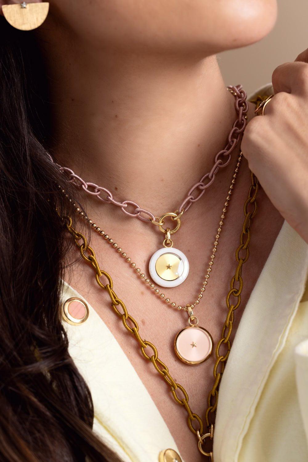 ANNA MACCIERI ROSSI-Pink Opal Button Cover-YELLOW GOLD