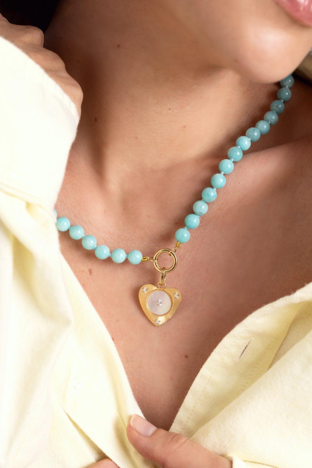 ANNA MACCIERI ROSSI-Amazonite Bead Necklace-YELLOW GOLD