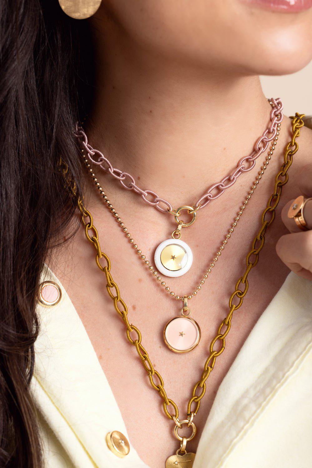 ANNA MACCIERI ROSSI-Pale Pink Thread Link Necklace-YELLOW GOLD