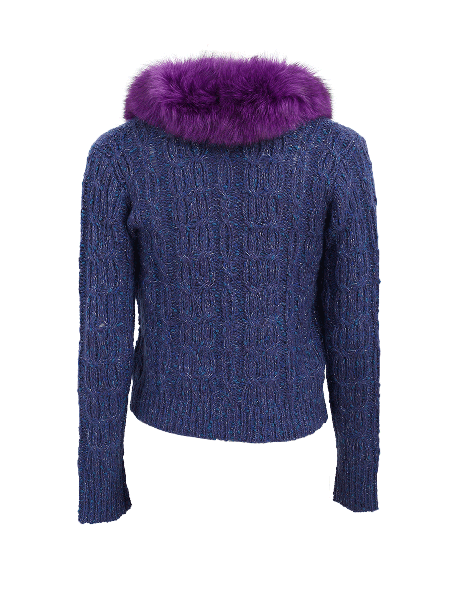 ANNA SUI-Fox Trim Cable Knit Cardigan-
